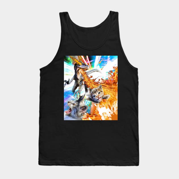 Funny Fire Velociraptor Raptor Dinosaur & Kitty Cat Tank Top by Random Galaxy